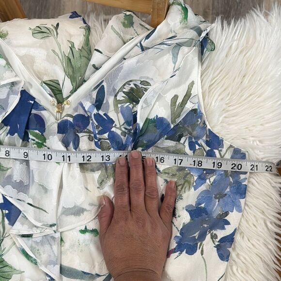 DKNY Floral Ruffle Dress - Blue and Green Size 14 - Picture 3 of 7
